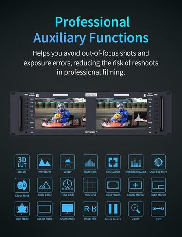 FEELWORLD FRM701G Dual 7 Inch 3RU 12G SDI Rackmount Monitor with 3D LUT Waveform IPS 1920x1200 Resolution 12G SDI HDMI Input Output for Live Production Studio Filmmaking in Kuwait