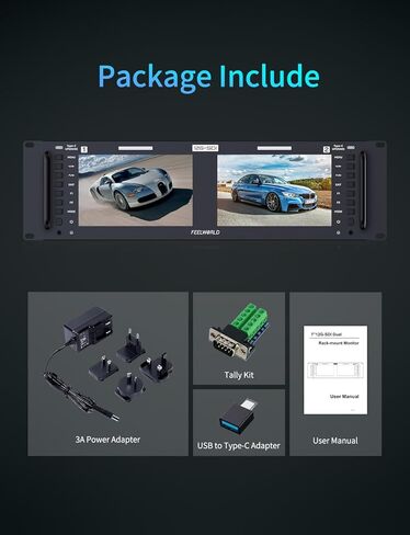 FEELWORLD FRM701G Dual 7 Inch 3RU 12G SDI Rackmount Monitor with 3D LUT Waveform IPS 1920x1200 Resolution 12G SDI HDMI Input Output for Live Production Studio Filmmaking in Kuwait