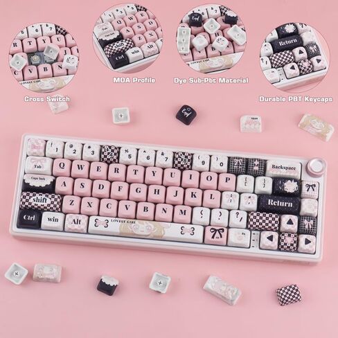 Sunzit PBT Keycaps-Plaid Girl MOA Keycap، 132 مفتاحًا أغطية مفاتيح لوحة المفاتيح المخصصة 60 65 75 100 بالمائة، غطاء مفاتيح التسامي الصبغي، مجموعة أغطية مفاتيح للوحة المفاتيح الميكانيكية MX Switches in Kuwait