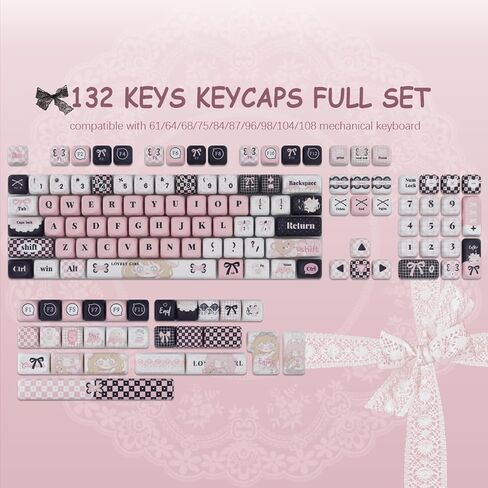 Sunzit PBT Keycaps-Plaid Girl MOA Keycap، 132 مفتاحًا أغطية مفاتيح لوحة المفاتيح المخصصة 60 65 75 100 بالمائة، غطاء مفاتيح التسامي الصبغي، مجموعة أغطية مفاتيح للوحة المفاتيح الميكانيكية MX Switches in Kuwait