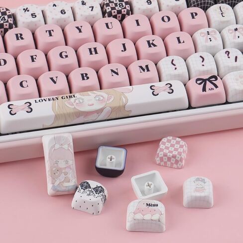 Sunzit PBT Keycaps-Plaid Girl MOA Keycap، 132 مفتاحًا أغطية مفاتيح لوحة المفاتيح المخصصة 60 65 75 100 بالمائة، غطاء مفاتيح التسامي الصبغي، مجموعة أغطية مفاتيح للوحة المفاتيح الميكانيكية MX Switches in Kuwait