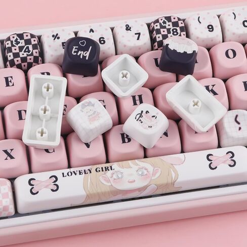 Sunzit PBT Keycaps-Plaid Girl MOA Keycap، 132 مفتاحًا أغطية مفاتيح لوحة المفاتيح المخصصة 60 65 75 100 بالمائة، غطاء مفاتيح التسامي الصبغي، مجموعة أغطية مفاتيح للوحة المفاتيح الميكانيكية MX Switches in Kuwait