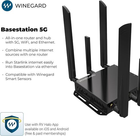 Winegard Basestation 5G BS‑5G01 محور ذكي داخلي 5G - متوافق مع شبكة WiFi إيثرنت Starlink ثنائية النطاق عالية السرعة - اتصال RV متعدد الحاملات - التحكم في مستشعر GPS in Kuwait