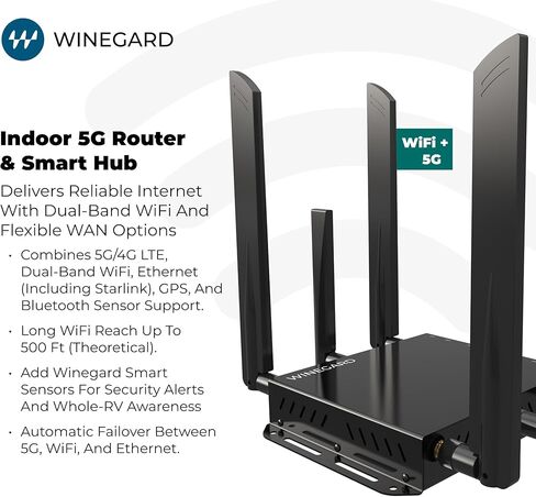 Winegard Basestation 5G BS‑5G01 محور ذكي داخلي 5G - متوافق مع شبكة WiFi إيثرنت Starlink ثنائية النطاق عالية السرعة - اتصال RV متعدد الحاملات - التحكم في مستشعر GPS in Kuwait