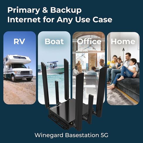 Winegard Basestation 5G BS‑5G01 محور ذكي داخلي 5G - متوافق مع شبكة WiFi إيثرنت Starlink ثنائية النطاق عالية السرعة - اتصال RV متعدد الحاملات - التحكم في مستشعر GPS in Kuwait