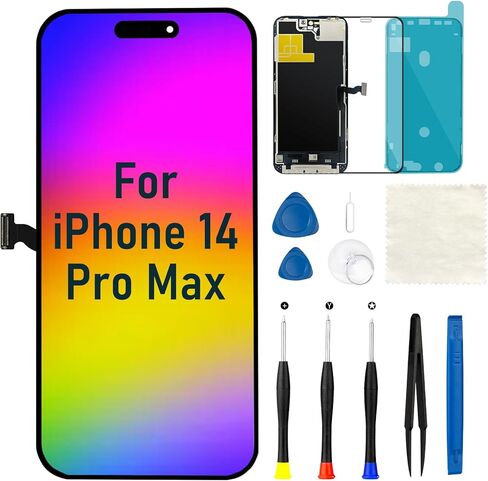 لشاشة iPhone 14 Pro Max البديلة 6.7 بوصة LCD شاشة رقمية تعمل باللمس ثلاثية الأبعاد لـ A2894 A2651 A2893 A2896 A2895 مع أدوات إصلاح + ختم مقاوم للماء + زجاج مقسى in Kuwait