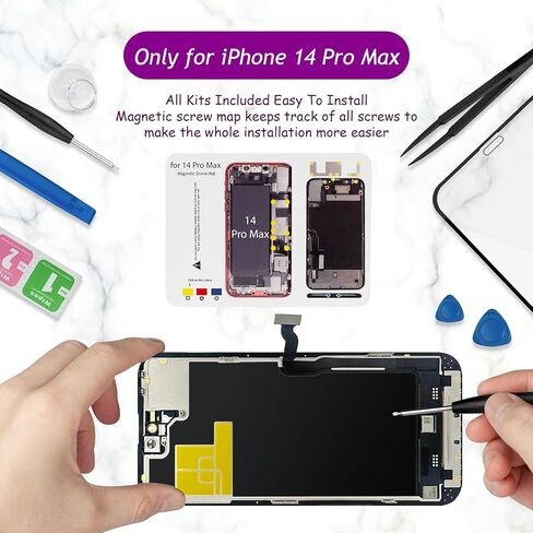 لشاشة iPhone 14 Pro Max البديلة 6.7 بوصة LCD شاشة رقمية تعمل باللمس ثلاثية الأبعاد لـ A2894 A2651 A2893 A2896 A2895 مع أدوات إصلاح + ختم مقاوم للماء + زجاج مقسى in Kuwait