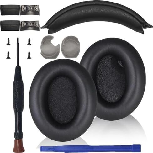 Adhiper XM4 Replacement Ear Pads & Headband Accessories for Sony WH-1000XM4(WH1000XM4) Headphones, Soft Protein Leather Earpads & Headband Cushion Pad Cover Features a Snap-on Design - Black in Kuwait