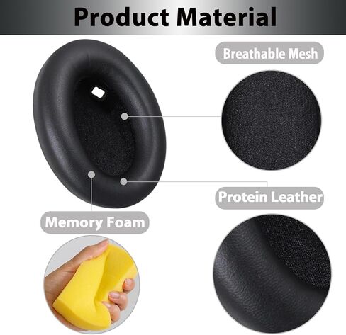 Adhiper XM4 Replacement Ear Pads & Headband Accessories for Sony WH-1000XM4(WH1000XM4) Headphones, Soft Protein Leather Earpads & Headband Cushion Pad Cover Features a Snap-on Design - Black in Kuwait