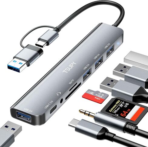 USB HUB USB C HUB, TSUPY 8-in-1 USB 3.0 HUB Multiport Adapter USB A&C Splitter with 4 USB Ports,1*USB C Ports,TF/SD Card Reader Audio Output Compatible with MacBook Pro Air and PC/Laptop/Phone/Tablet in Kuwait