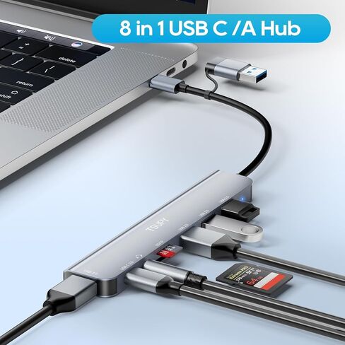 USB HUB USB C HUB, TSUPY 8-in-1 USB 3.0 HUB Multiport Adapter USB A&C Splitter with 4 USB Ports,1*USB C Ports,TF/SD Card Reader Audio Output Compatible with MacBook Pro Air and PC/Laptop/Phone/Tablet in Kuwait