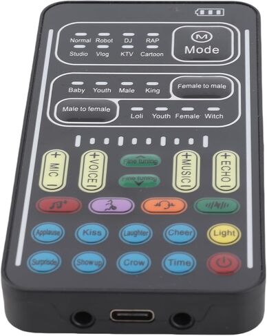 8 Voice Changes Handheld Voice Changer with 8 Sound Effects, Colorful LED Lights, Portable Sound Card for Game Anchor Recording Computer with Mini Card (English Version) in Kuwait