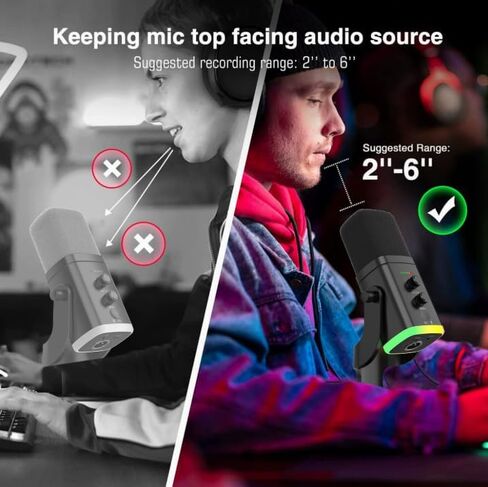 ميكروفون ألعاب USB ديناميكي RGB لأجهزة الكمبيوتر المحمول، ميكروفون تدفق بخاصية إلغاء الضوضاء مع حامل سطح المكتب للبودكاست والبث المباشر والدردشة الصوتية in Kuwait