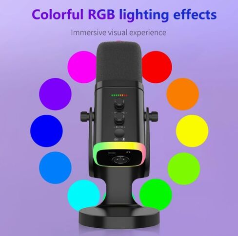 ميكروفون ألعاب USB ديناميكي RGB لأجهزة الكمبيوتر المحمول، ميكروفون تدفق بخاصية إلغاء الضوضاء مع حامل سطح المكتب للبودكاست والبث المباشر والدردشة الصوتية in Kuwait
