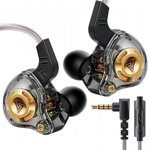 HJX QKZ AK6 SRS IEM سلكي لسماعات أذن الألعاب مع ميكروفون، سماعات رأس داخل الأذن، صوت جهير عميق، محرك ديناميكي 1DD 11 مم، IEM لمكالمات الفيديو الموسيقية (أسود) in Kuwait