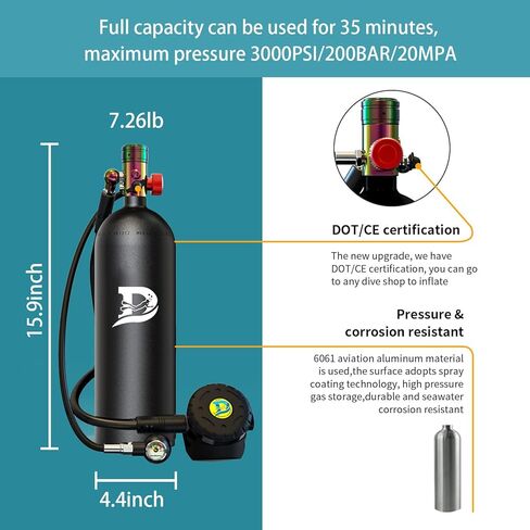 Portable Scuba Tanks,2.3L Scuba Diving Gear,DOT Certified Tanks，Underwater 30-45 Minutes Diving Tank,Bacup Air Tanks in Saudi Arabia