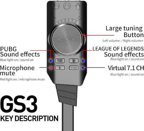 VBESTLIFE 7.1 بطاقة صوت USB للصوت المحيطي، محول صوت خارجي مع التحكم في مستوى الصوت وكتم صوت الميكروفون، محول مقبس USB إلى 3.5 مم للكمبيوتر الشخصي والكمبيوتر المحمول وسماعات الرأس in Kuwait