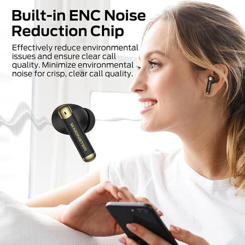 Monster N-Lite 211 Wireless Earbuds， Bluetooth 6.0 Stereo Headphones with Noise-Cancelling Mic and LED Display, Built-in Mic for Clear Calls, Waterproof Design for Sports in Kuwait
