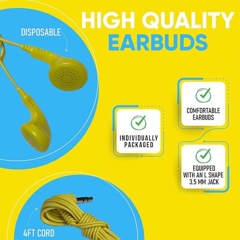 10 Pack Bulk Wired Earphones, In Ear Earbud Headphones with 3.5mm Jack, 4ft Tangle Free Cable, Comfortable Fit, Affordable and Cost Effective, Ideal for School Classroom Testing Students, Mix in Kuwait