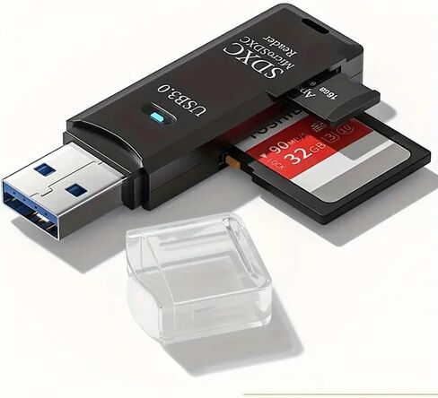 1Pc 2-in-1 USB 3.0 Card Reader, 5Gbps High-Speed Adapter for SD/MMC/RS-MMC/UHS-I Cards, PVC, Compatible with PC and Camera Storage, Micro Sd Card to USB Adapter in Kuwait
