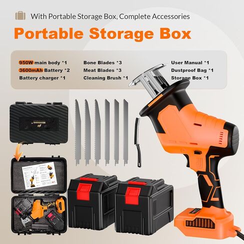 950W Brushless Motor Electric Meat and Bone Saw, with（2 × 3600mAh Battery 6 Upgraded Blades）Handheld Butchering Tool - Home Butcher Saw Kit with 1 toolbox in Kuwait