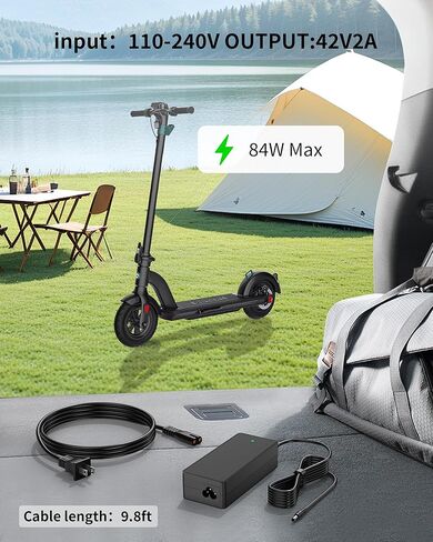 شاحن سكوتر كهربائي VHBW 42V 2A متوافق مع MEGAWHEELS S10، S10 فقط محول الطاقة البديل لبطارية ليثيوم 36 فولت، كابل 9.8FT، مؤشر LED in Kuwait