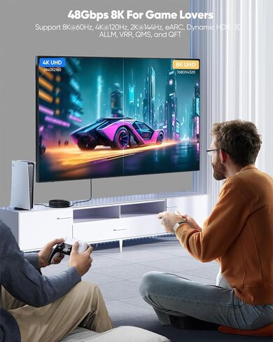 كابل HDMI طويل 8K بطول 15 قدمًا، كابل HDMI 2.1 بطول 15 قدمًا بسرعة 48 جيجابت في الثانية سلك HDMI عالي السرعة [مصنف CL3 داخل الجدار، 8K@60 هرتز، 4K@120 هرتز، HDCP 2.2&2.3، Dynamic HDR، eARC] للتلفزيون عالي الدقة، الشاشة، بلو راي، PS5/4، الكمبيوتر الشخصي in Kuwait