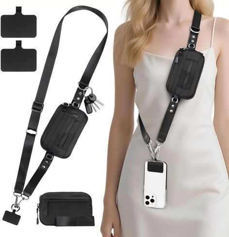 Clip and Go Strap for Phone with Wallet Crossbody Phone Lanyard Adjustable and Detachable RFID Wristlet Wallet in Kuwait