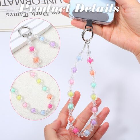 Andibro Colorful Beaded Phone Wrist Strap Lanyard, 7 Color CellPhone Lanyard with Tether Tab Hands-Free Wrist Strap for Phone Case Keychain Bag Charm Women's Gift in Kuwait
