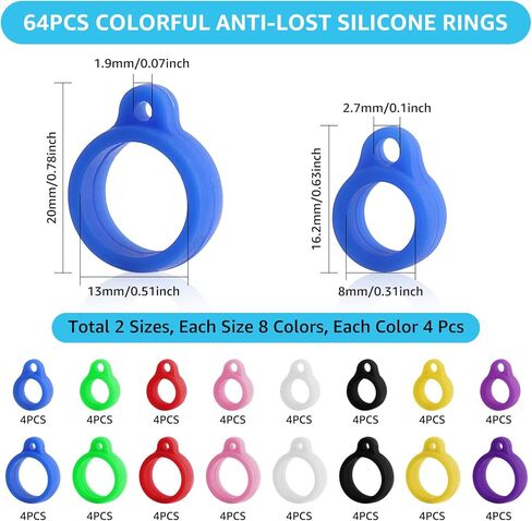 64PCS Anti-Lost Silicone Rubber Rings 8mm 13mm Rubber Lanyard Holder Band Replacement Lanyard Accessories Adjustable Lostproof O Rings Supplies for Pens Device Keychains or Daily Sport Use in Kuwait