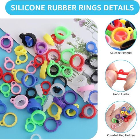 64PCS Anti-Lost Silicone Rubber Rings 8mm 13mm Rubber Lanyard Holder Band Replacement Lanyard Accessories Adjustable Lostproof O Rings Supplies for Pens Device Keychains or Daily Sport Use in Kuwait