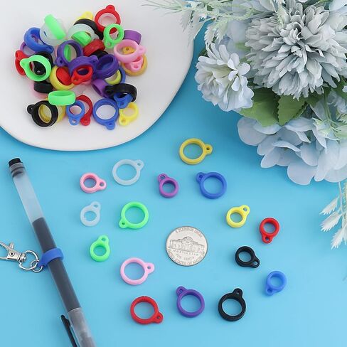 64PCS Anti-Lost Silicone Rubber Rings 8mm 13mm Rubber Lanyard Holder Band Replacement Lanyard Accessories Adjustable Lostproof O Rings Supplies for Pens Device Keychains or Daily Sport Use in Kuwait