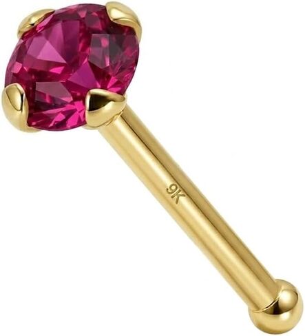 Fuschia Genuine Crystal Stone 9ct Solid Yellow Gold 22 Gauge - 6MM Length Nose Bone Nose Stud in Saudi Arabia