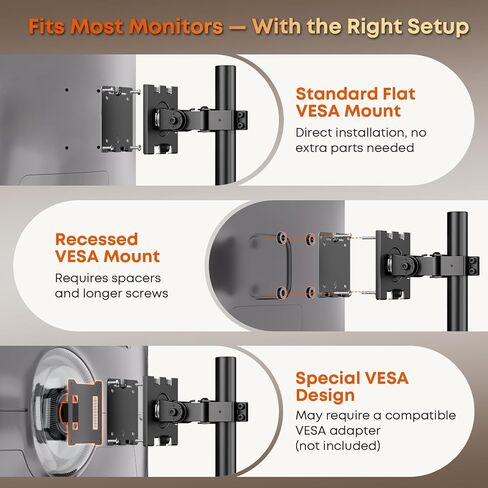Dual Stacked Monitor Stand - 17-49 inch Freestanding Vertical Dual Ultrawide Monitor Mount, Adjustable Heavy Duty Desk Stand, Max Load 44 lbs (per Screen), VESA 75/100mm, Black in Kuwait