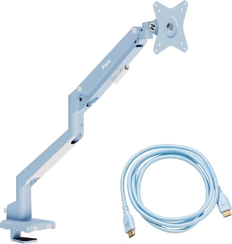 Pixio PS1S Wave Blue Single Monitor Arm with Blue HDMI 2.1 Cable Ultra Certified Ultra High Speed 6FT 8K 60Hz 4K 120Hz Nylon Braided in Kuwait