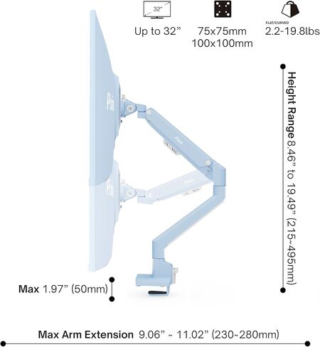 Pixio PS1S Wave Blue Single Monitor Arm with Blue HDMI 2.1 Cable Ultra Certified Ultra High Speed 6FT 8K 60Hz 4K 120Hz Nylon Braided in Kuwait