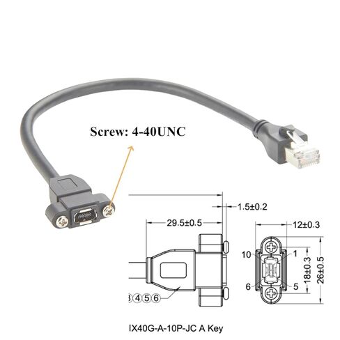 IX مفتاح إلى كابل إيثرنت RJ45 Cat6A بسرعة 10 جيجابت في الثانية محمي IX40G-A-10P-JC(7.0) IX نوع A أنثى إلى RJ45 سلك تركيب لوحة المسمار للكاميرا الصناعية رؤية الآلة الروبوتية (0.3M/0.98FT) in Kuwait