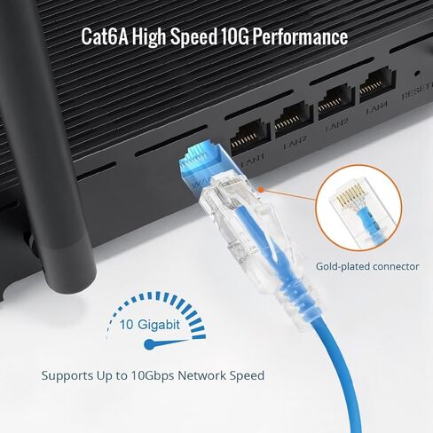 كابل إيثرنت Cat6a 50 قدم فائق النحافة مدرج من Tecmojo، 30AWG 100% من النحاس النقي، كابل شبكة 10 جيجابت في الثانية 550 ميجاهرتز لجهاز التوجيه والمودم وXbox والكمبيوتر المحمول والخوادم، أزرق in Kuwait
