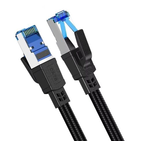 Cat8 Ethernet Cable 40Gbps, 2000MHz Shielded Flat Patch Cord, Pure Copper Braided – Blue Head for Router/PC/Gaming (6Ft) in Kuwait