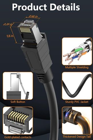 كابل إيثرنت Cat 8 بطول 0.5 قدم، كابل إنترنت عالي السرعة وكابل LAN، 40 جيجابت في الثانية 2000 ميجا هرتز RJ45 سلك تصحيح محمي، داخلي وخارجي مقاوم للطقس S/FTP مقاوم للأشعة فوق البنفسجية لجهاز PS5، الكمبيوتر الشخصي، جهاز التوجيه، المودم، الألعاب (10 عبوات) in Kuwait