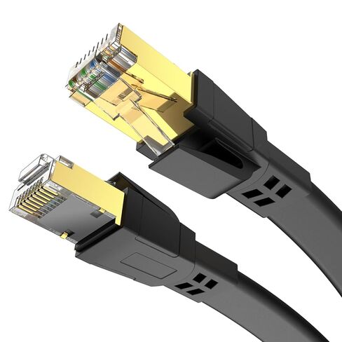 كابل إيثرنت مسطح CAT8 بطول 2 متر، كابل LAN عالي السرعة 40 جيجابت في الثانية 2000 ميجا هرتز، موصل RJ45، مزلاج محمي مضاد للكسر، كابل إنترنت خارجي متوافق مع المودم، جهاز التوجيه، PS3، PS4، أسود in Kuwait