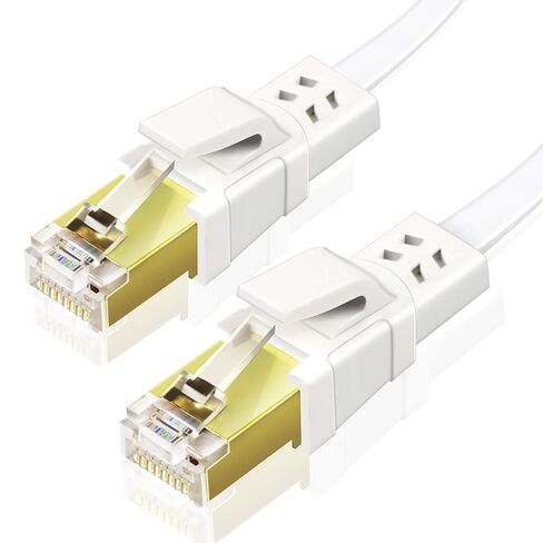 Cat8 Flat LAN Cable 0.3m (White,2 Pack) – High-Speed Shielded Internet Cable for Gaming, Modems, and Routers in Kuwait