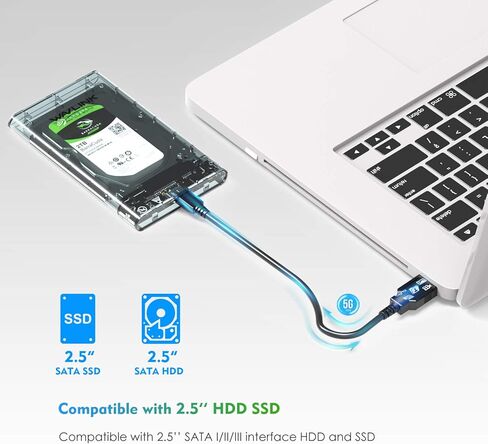 2.5 Inch USB 3.0 Hard Drive Disk HDD External Enclosure Case with USB 3.0 Cable for 9.5mm or 7mm 2.5" SATA HDD and SSD, Tool-Free in Kuwait