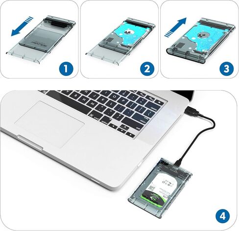 2.5 Inch USB 3.0 Hard Drive Disk HDD External Enclosure Case with USB 3.0 Cable for 9.5mm or 7mm 2.5" SATA HDD and SSD, Tool-Free in Kuwait