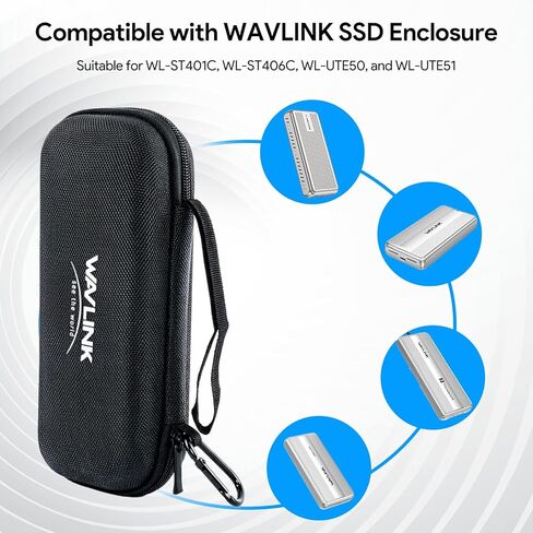 حقيبة حمل WAVLINK، غطاء حماية صلب بسحاب EVA للحمل لحاوية SSD، متوافق مع WL-UTE50، WL-UTE51، WL-ST401C، WL-ST406C، حقيبة تخزين بغطاء واقٍ للسفر in Kuwait