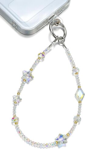 Crystal Star Phone Charm Wrist Strap, Glass Beaded Lanyard Wristlet, Hands-Free Bracelet Strap for iPhone & More Cases in Kuwait