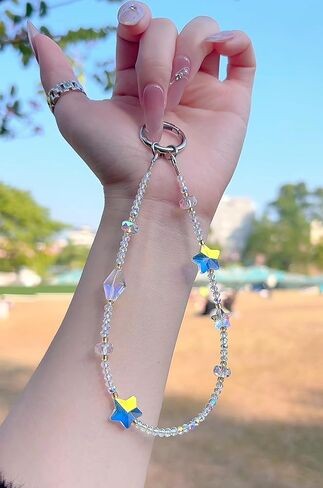 Crystal Star Phone Charm Wrist Strap, Glass Beaded Lanyard Wristlet, Hands-Free Bracelet Strap for iPhone & More Cases in Kuwait