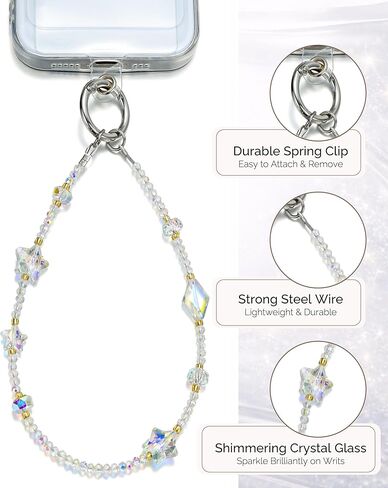 Crystal Star Phone Charm Wrist Strap, Glass Beaded Lanyard Wristlet, Hands-Free Bracelet Strap for iPhone & More Cases in Kuwait