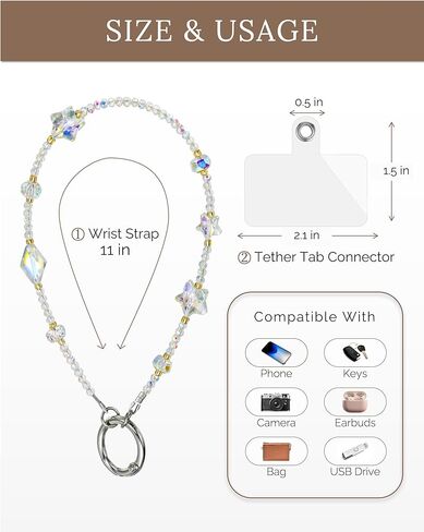 Crystal Star Phone Charm Wrist Strap, Glass Beaded Lanyard Wristlet, Hands-Free Bracelet Strap for iPhone & More Cases in Kuwait