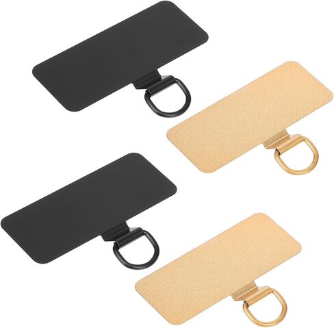 Metal Phone Tether Tabs, 4 Pack Phone Lanyard Tab Cellphone Lanyard Patches Stainless Steel Universal Cellphone Tether Tab for Most Smartphones Phones Lanyards Full Phones Case, Gold Black in Kuwait